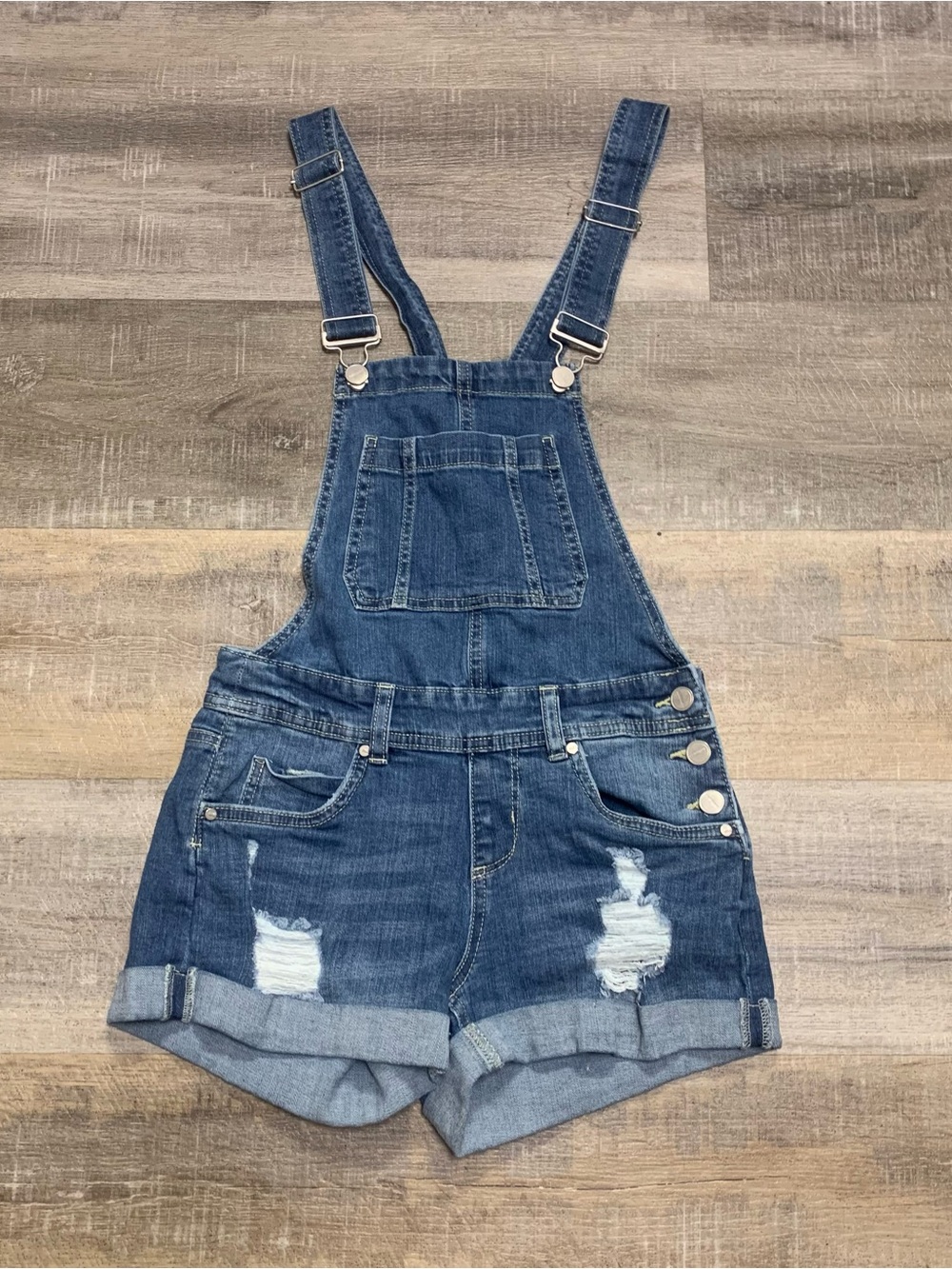 Dollhouse Denim Jean Shortalls Overall Shorts Distressed Juniors Size 1